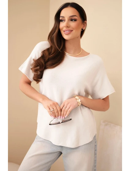 Dámsky sveter s krátkym rukávom Loose Fit Beige