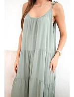 Dámské viskózové šaty na model 22141184 ramínkách khaki - K-Fashion