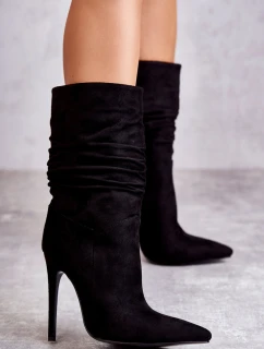 Damskie Marszczone Botki Kozaki Czarne Laguna