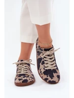 Dámske semišové barefoot tenisky s pruhmi Zazoo N1120 hnedo-béžové