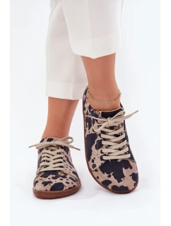 Dámske semišové barefoot tenisky s pruhmi Zazoo N1120 hnedo-béžové