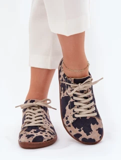 Zamszowe Trampki Barefoot Damskie W Łaty Zazoo N1120 Brązowo-Beżowe