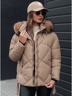 Dámská zimní bunda prošívaná s kapucí béžová Dstreet model 21981019 - FashionStreet