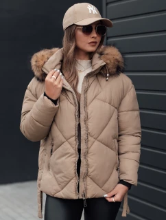 Dámska zimná bunda LESISI prešívaná s kapucňou béžová FashionStreet TY4715