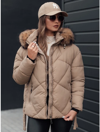 Dámská zimní bunda prošívaná s kapucí béžová Dstreet model 21981019 - FashionStreet