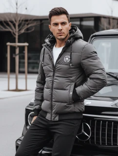 Pánska prešívaná zimná bunda s kapucňou sivá FashionStreet TX5073
