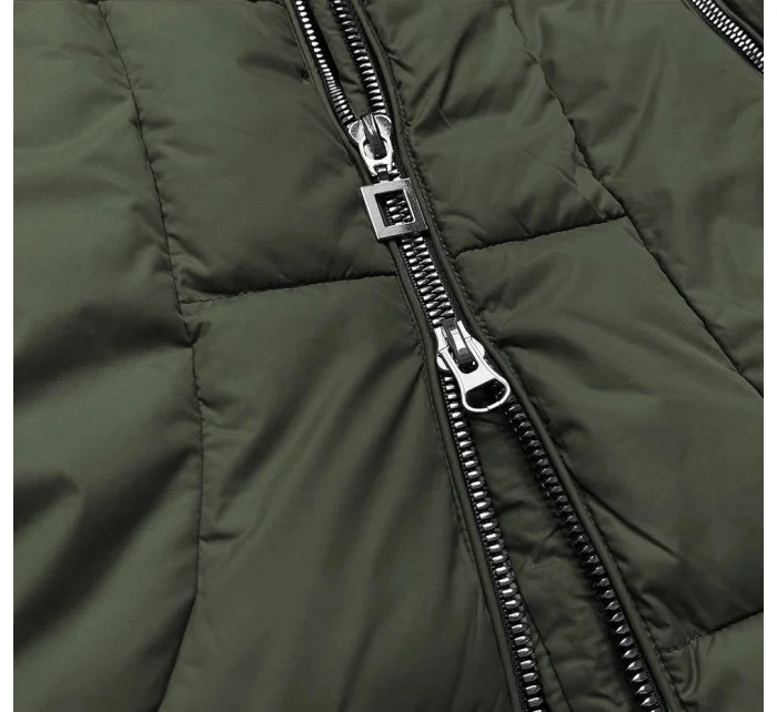 Dámska prešívaná zimná bunda s kapucňou khaki (7690)