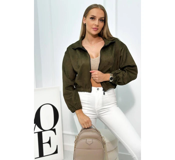 Semišová mikina na zips khaki