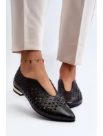 Zazoo 2883 Ażurowe Baleriny Ze Skóry Naturalnej Czarne