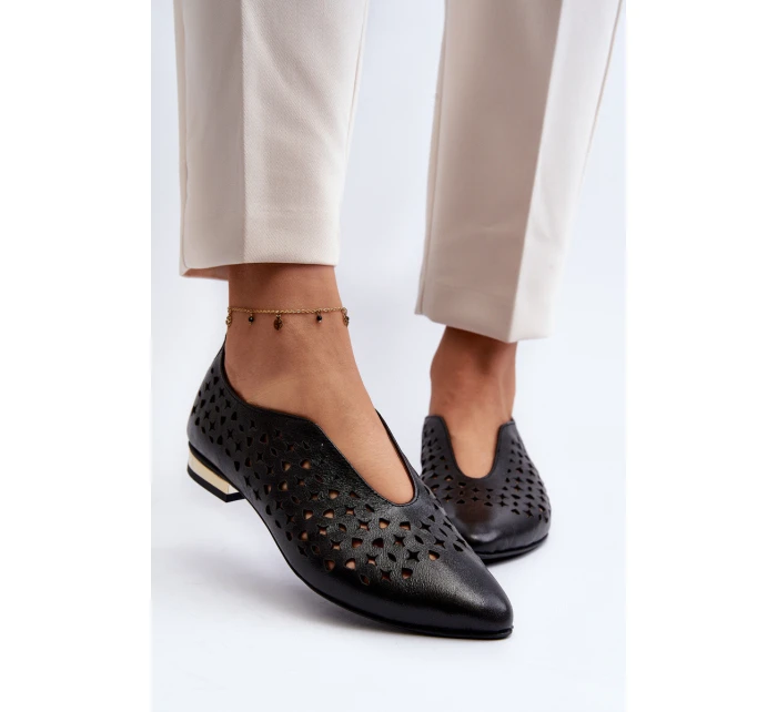 Zazoo 2883 Ażurowe Baleriny Ze Skóry Naturalnej Czarne