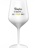 Šťastie si nekúpite, ale víno áno! - biely nerozbitný pohár na víno 470 ml