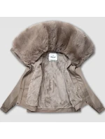 Béžová kožená bunda s veľkým kožušinovým golierom Glakate (LU98090#)