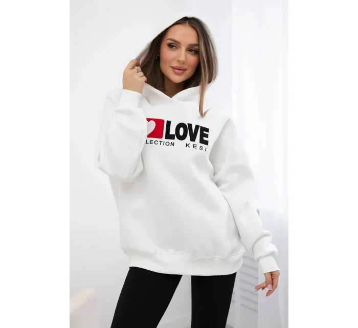 Zateplená bavlnená mikina s kapucňou Love ecru