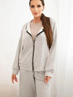 Dámska súprava so širokými nohavicami a mikinou na zips sivá
