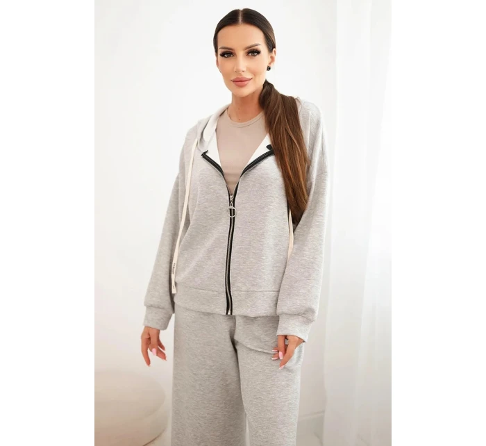 Dámská souprava s širokými nohavicemi a mikinou na zip šedá Dámská souprava s širokými nohavicemi a mikinou na zip šedá
