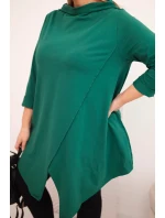 Dámske Plus veľkosť bavlnená blúzka asymetrické s roll-up rukávy tmavo zelená