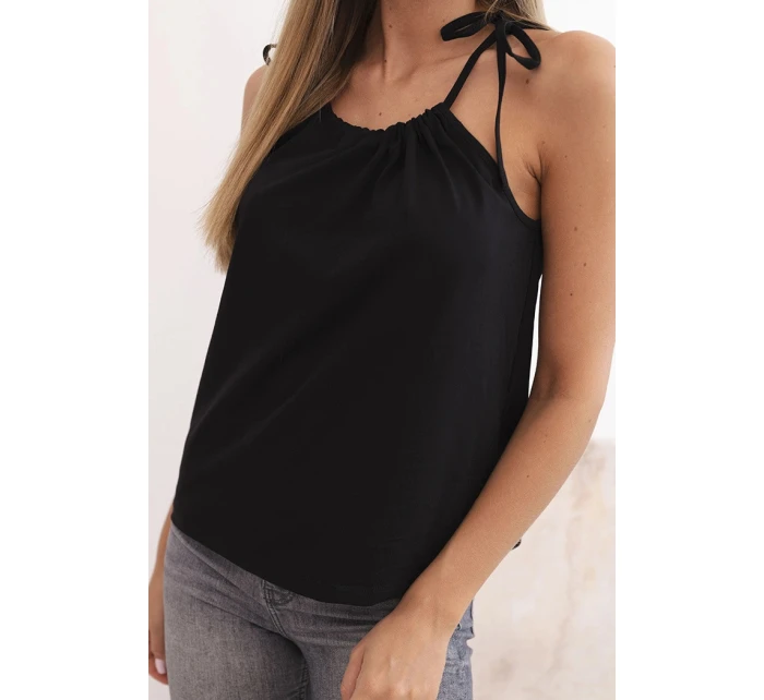 Dámske bavlnené tielko so zaväzovaním za krkom čierne