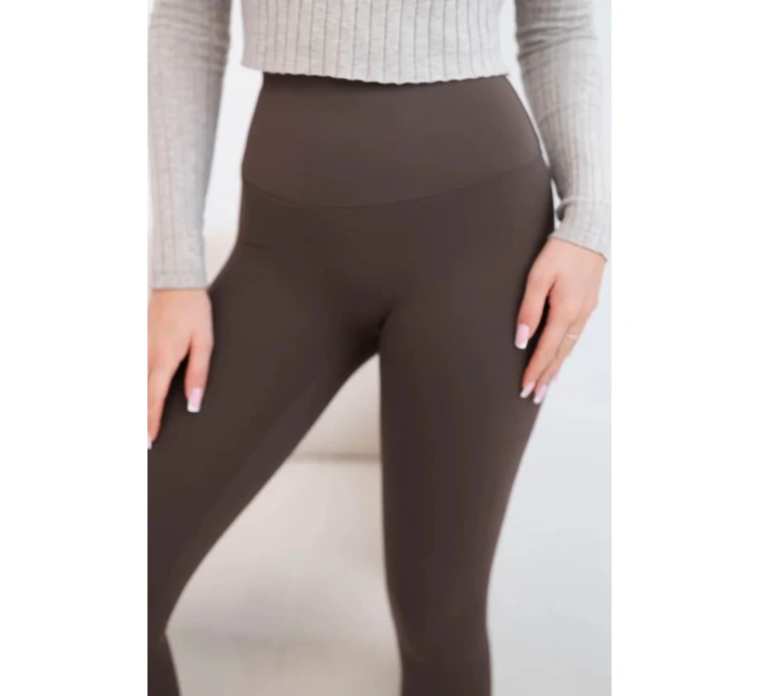 Dámské legíny s vysokým pasem a elastickým pasem hnědé