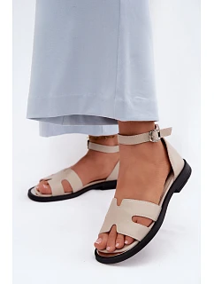 Dámské sandály z pravé kůže na ploché podrážce Vinceza 62305 Béžové