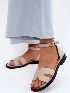 Dámské sandály z pravé kůže na ploché podrážce Vinceza 62305 Béžové