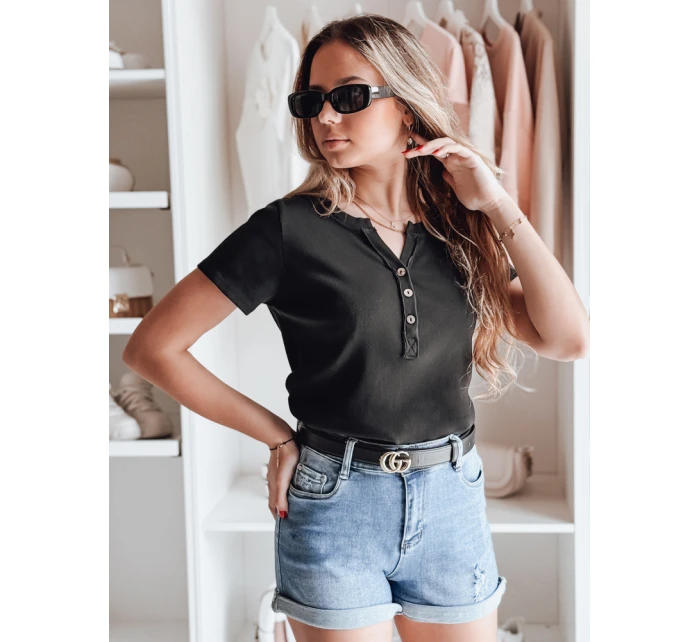 Dámská žebrovaná halenka LOOK černá Dstreet model 21988811 - FashionStreet