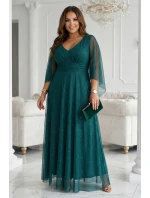 Dlouhé lehké třpytivé šaty s výstřihem a rukávy zelené model 21802212 - numoco basic Dlouhé lehké třpytivé šaty s výstřihem a rukávy zelené model 21802212 - numoco basic