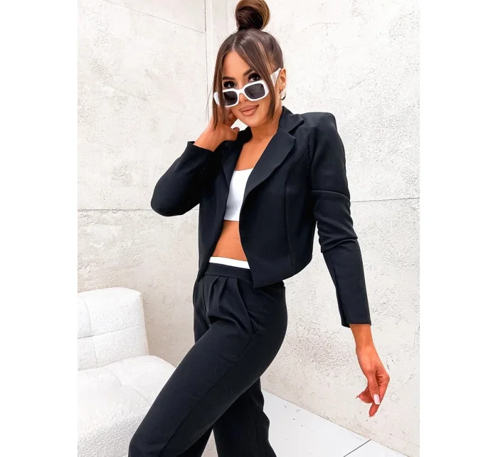 Krátka bunda + široké nohavice čierna (8263)