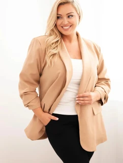 Dámska elegantná plus size bunda camel