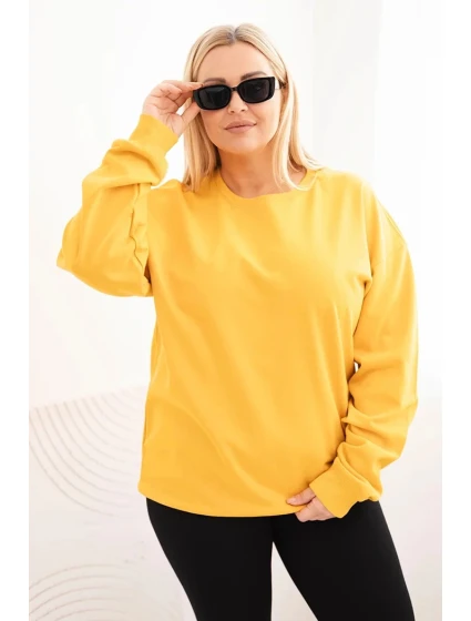 Dámská mikina s model 21723076 výstřihem Plus Size bavlněná basic hořčicová - K-Fashion