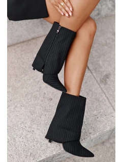 Botki Damskie W Paski Na Szpilce Z Wywiniętą Cholewką I Noskami W Szpic Czarne Naritua