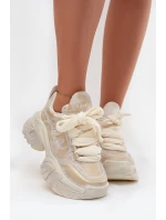 Kožené dámské tenisky model 21711755 Zlaté - Goe