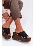 Dámské nazouváky na platformě se zlatými přezkami Eko semiš Černé Helivina Dámské nazouváky na platformě se zlatými přezkami Eko semiš Černé Helivina