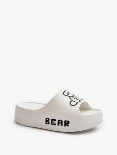 Dámske penové papuče na pevnej podrážke s medvedíkom, biele Lamira