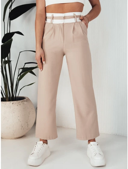 Dámské kalhoty s širokými nohavicemi béžové Dstreet model 21972999 - FashionStreet Dámské kalhoty s širokými nohavicemi béžové Dstreet model 21972999 - FashionStreet