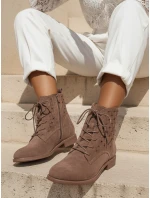 Dámske ažurové šnurovacie čižmy hnedé FashionStreet ZY1347