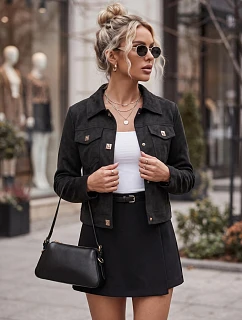 Dámská semišová bunda na druky, černá, FashionStreet TY5880