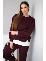 Dámska súprava s maslovou voľnou mikinou a teplákmi slivka Dámska súprava s maslovou voľnou mikinou a teplákmi slivka