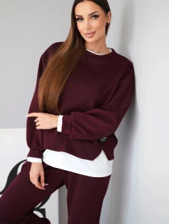 Dámská souprava s model 21808623 volnou mikinou a tepláky švestková - K-Fashion