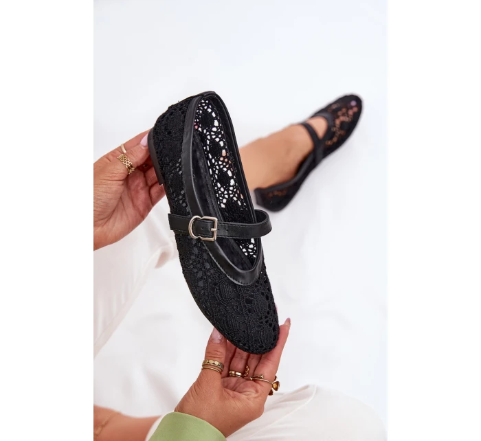 Ażurowe Baleriny Z Paskiem Czarne Orphali Ażurowe Baleriny Z Paskiem Czarne Orphali