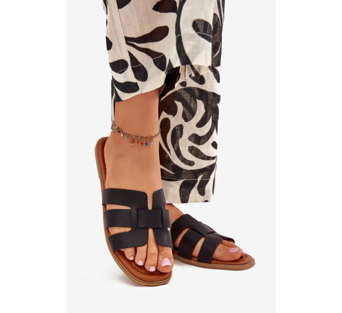 Klapki Damskie Na Płaskim Obcasie Czarne Mirona Klapki Damskie Na Płaskim Obcasie Czarne Mirona