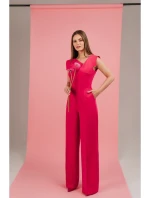 S407 Elegantný overal s asymetrickým výstrihom - ružový S407 Elegantný overal s asymetrickým výstrihom - ružový