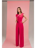 S407 Elegantný overal s asymetrickým výstrihom - ružový