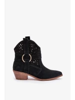 Semišové otvorené kovbojské topánky na podpätku Zazoo 2994 Black Semišové otvorené kovbojské topánky na podpätku Zazoo 2994 Black