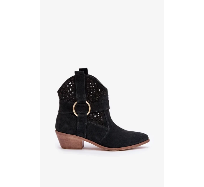 Semišové otvorené kovbojské topánky na podpätku Zazoo 2994 Black Semišové otvorené kovbojské topánky na podpätku Zazoo 2994 Black