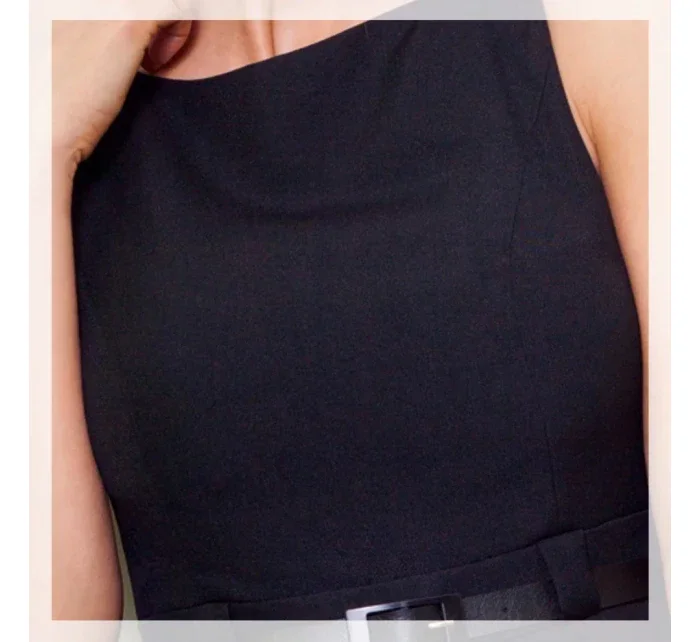 Dámske spoločenské šaty FOLD so skladmi a opaskom stredne dlhé čierne - Čierna - Numoco Dámske spoločenské šaty FOLD so skladmi a opaskom stredne dlhé čierne - Čierna - Numoco