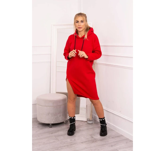 Šaty s kapucí a bočním rozparkem červené Šaty s kapucí a bočním rozparkem červené