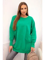 Dámska bavlnená mikina so širokým spodným lemom zelená