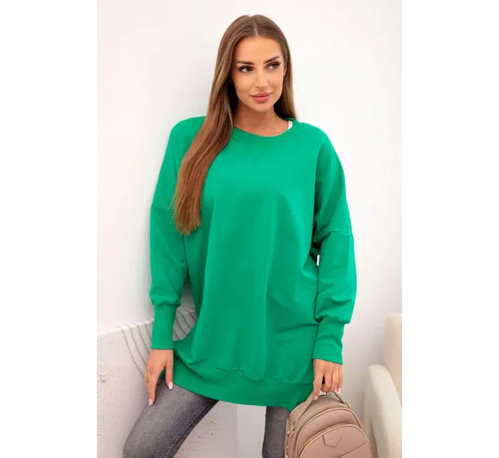 Dámska bavlnená mikina so širokým spodným lemom zelená