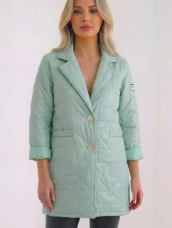 Dámska prešívaná bunda Plus Size s ozdobnými gombíkmi a golierom tmavá mentolová