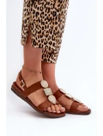 Sandały Damskie Płaskie Z Ozdobami Sergio Leone SK072H Brązowe